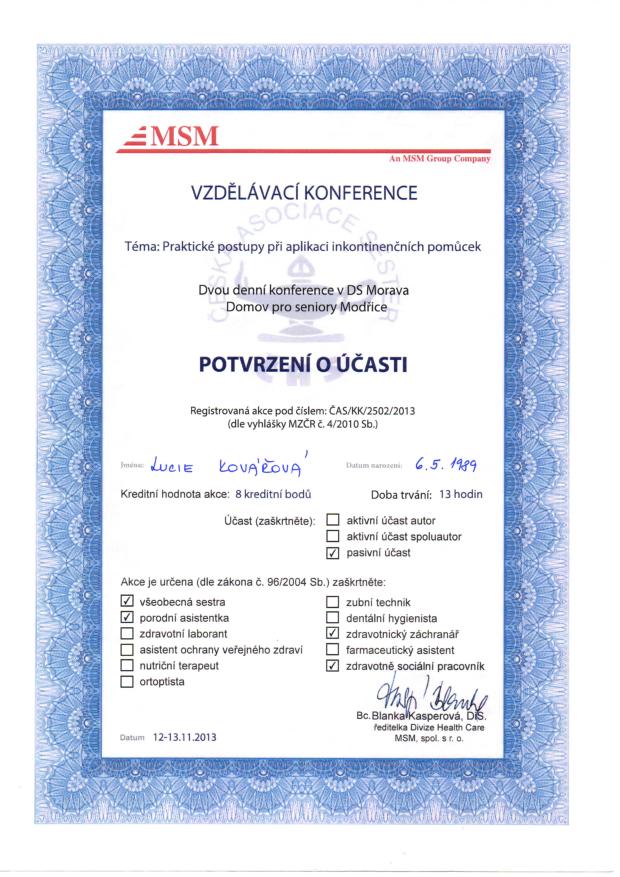 Lucie Novotná (Kovářová), DiS. – diplom 1