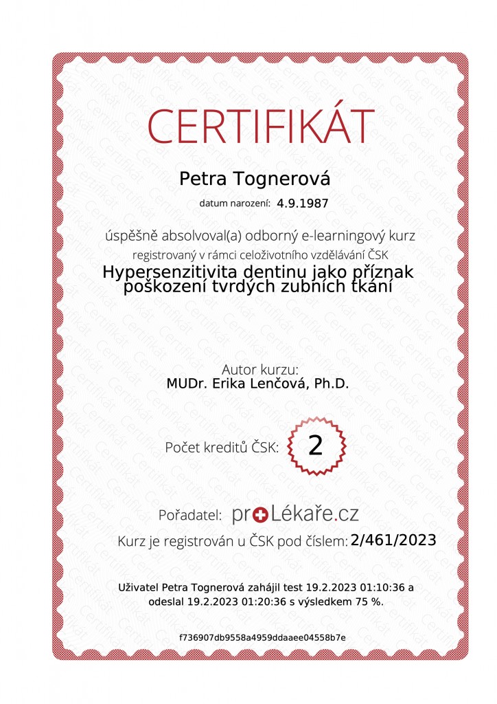 MDDr. Petra Tognerová (Vyhlídalová) – diplom 1